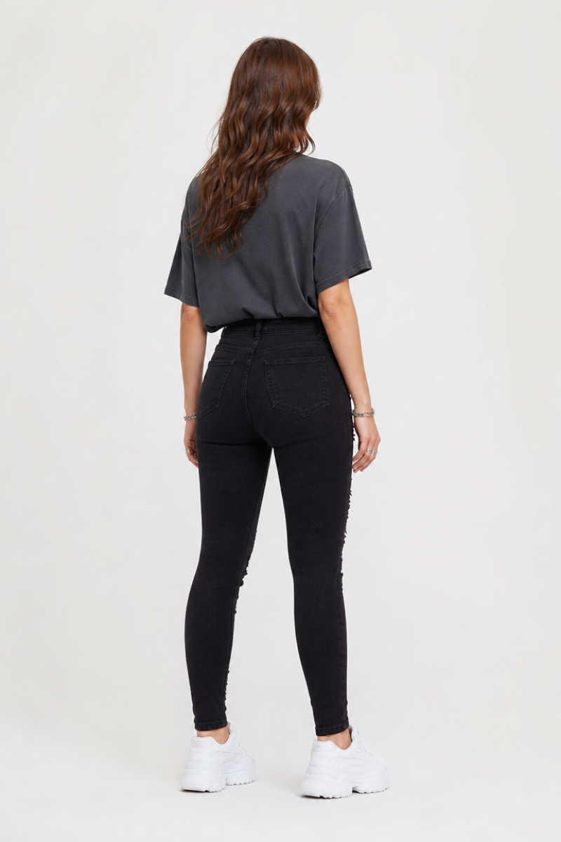 Women's Unique High Waist Distressed Skinny Jeans
