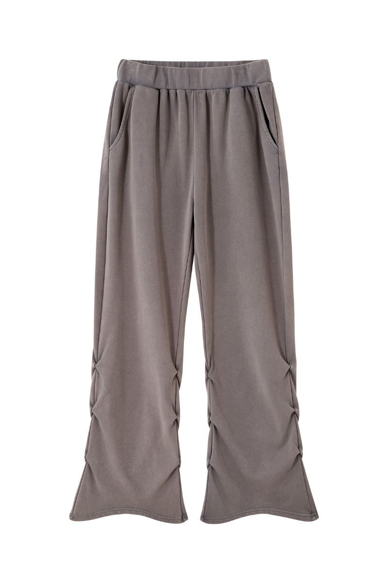 Women's Fall Washed Distressed Ruched Flare Sweatpants