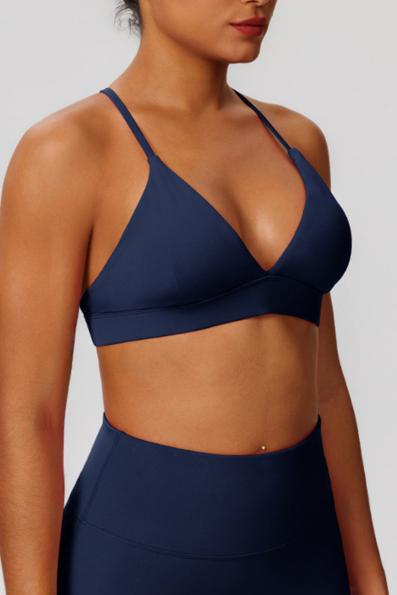 Women's V-Neck Cross-Back Padded Naked Feel Sports Yoga Bra