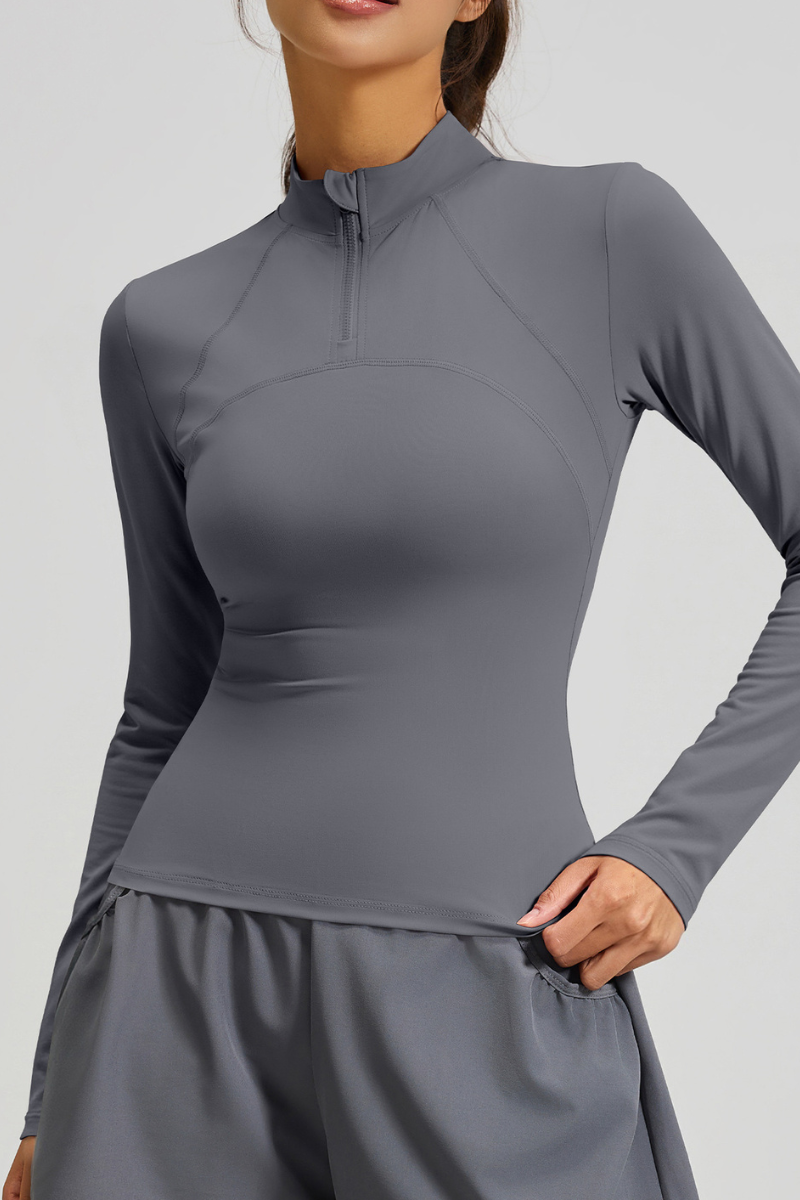 V-shaped mesh long-sleeved top