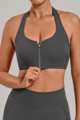 Women's Summer Halterneck Double Zipper Twist Back Bra