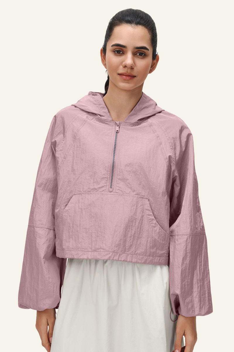 Women's Nylon Half-Zipper Athletic Hooded Sweatshirts