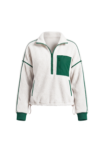 Women's Fall Half Zip Stand Block Drawstring Hem Sweatshirts