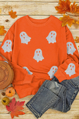 Women's Fall Halloween Ghost Glitter Print Sweatshirt