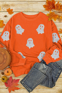 Women's Fall Halloween Ghost Glitter Print Sweatshirt
