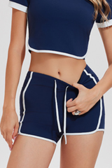 Women's Contrast Trim Drawstring Side Pocket Fitness Shorts
