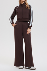 Women's Retro Color-Blocked Striped Athletic Set:Jacket & Pant