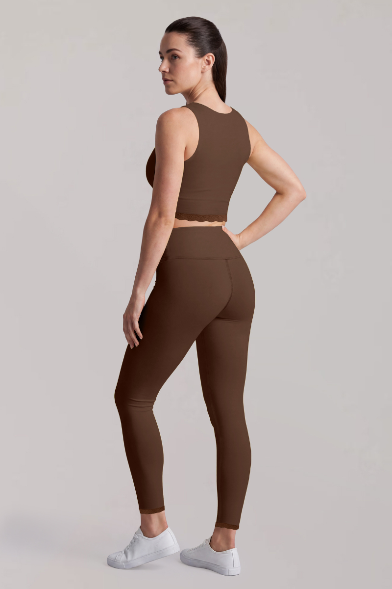 Women's Pilates Lace Trim Cropped Tank Top And Leggings Sets