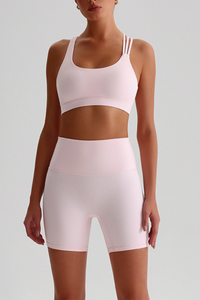 Women's Bare Feel Cross Back Bra And No Front Seam Short Set