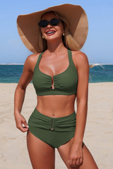 Women's Crisscross Back Pleated Slimming Bikini