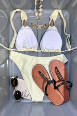 Women's Solid Pleated Backless Sexy Bikini