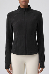 Women's Winter Fleece Stand Collar Finger Cuff Zip Up Jacket