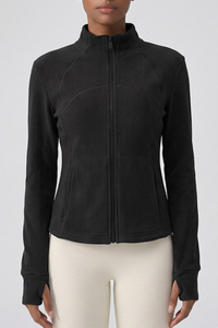 Women's Winter Fleece Stand Collar Finger Cuff Zip Up Jacket
