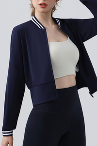 Women's Double Zip Contrast Stripe Trim Slim Fit Jacket
