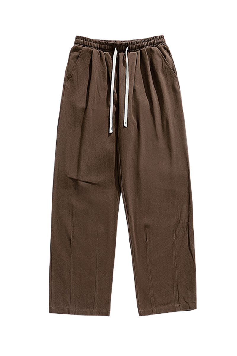 Men's Fall 100% Cotton Washed Drawstring Fleece-Lined Pants