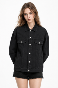 Women's Fall 100% Cotton Oversized Washed Denim Jacket