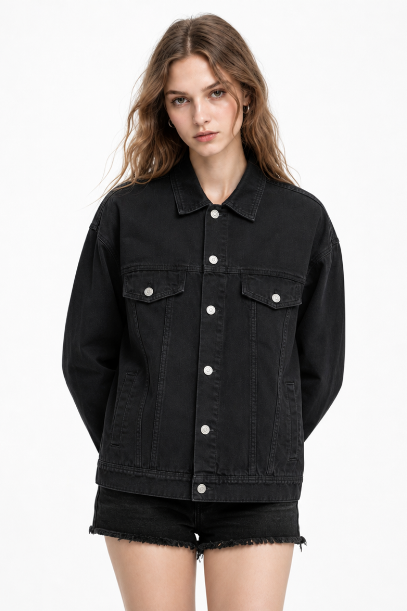 Women's Fall 100% Cotton Oversized Washed Denim Jacket