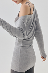 Women's Spring Large U-neck Loose Sports Long Sleeve Top