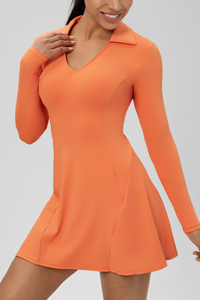 Women's Polo Collared V Neck Dress And Shorts Tennis Set