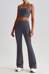 Women's Brushed Cross Back Bra & Flared Pants Yoga Set