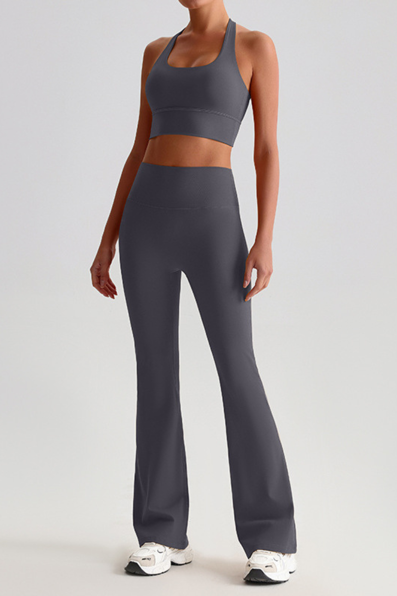 Women's Brushed Cross Back Bra & Flared Pants Yoga Set