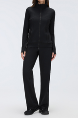 Women's Sports Set:Stand Collar Jacket And Straight Leg Pant