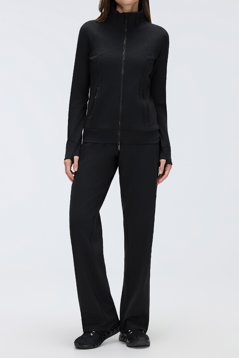 Women's Sports Set:Stand Collar Jacket And Straight Leg Pant