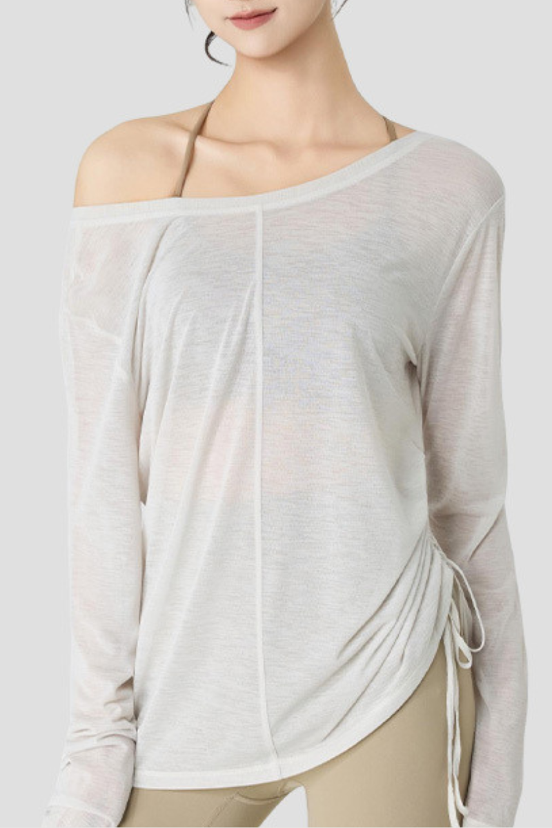 Women's Spring Lightweight Side Drawstring Long Sleeve Top