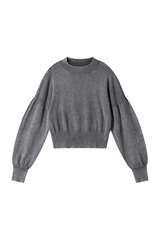 Women's Fall 100% Cotton Rib Hem Balloon Sleeves Sweatshirt