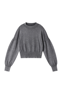 Women's Fall 100% Cotton Rib Hem Balloon Sleeves Sweatshirt