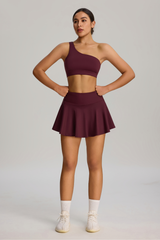 Women's Two-Piece Set: One-Shoulder Sports Bra & Tennis Skirt