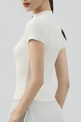 Women's Half Zip Stand Collar Slim Fit Short Sleeve Top