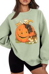 Women's Fall Halloween Cat Pumpkin Graphic Casual Sweatshirt
