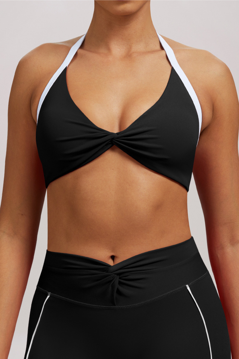 Women's Athletic Twist-Front Halterneck Color Block Bra