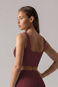 Women's Square Neck Wide Strap Corset Seam Solid Sports Bra