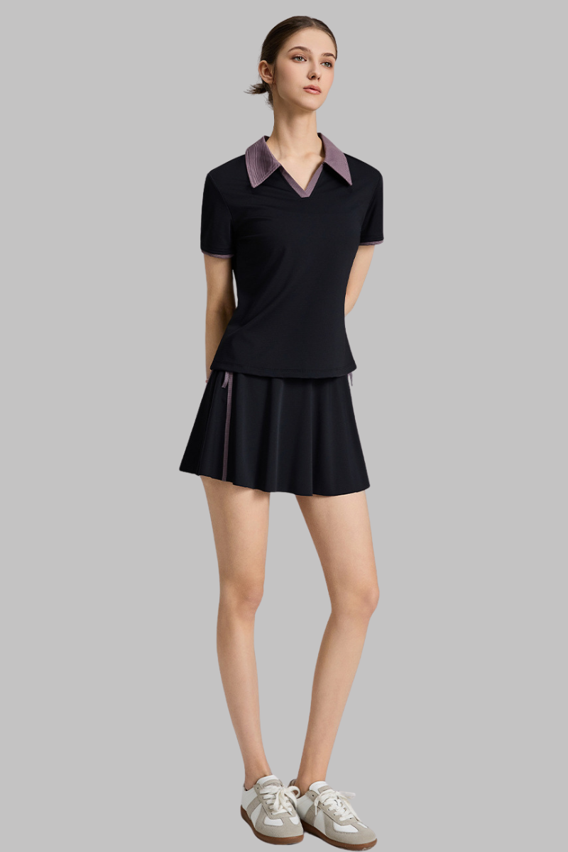 Women's Tennis Sets: Polo V-neck t-shirt And Pleated Skirt