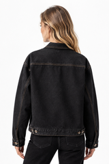Women's Fall Vintage Classic Raw Black Denim Jacket