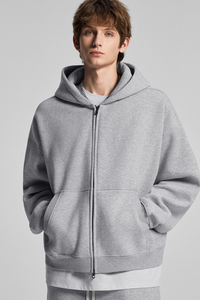 Terry cloth-lined, fuzzy-zipper sweatshirt