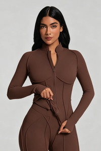 Women's Athletic Seam Detail Finger Cuffs Yoga Jacket