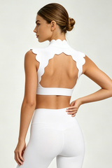 Women's Scalloped Mock Neck Cropped Workout Yoga Top
