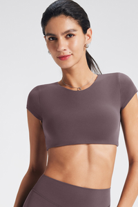 Women's Roundneck Cutout Cropped Sports Yoga T-shirt