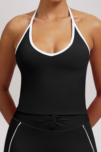 Women's Athletic Halterneck Color Block SeamlessTank Top