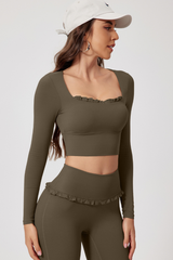 Women's Quick Dry Long Sleeve Square Neck Cropped Sports Top