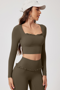 Women's Quick Dry Long Sleeve Square Neck Cropped Sports Top