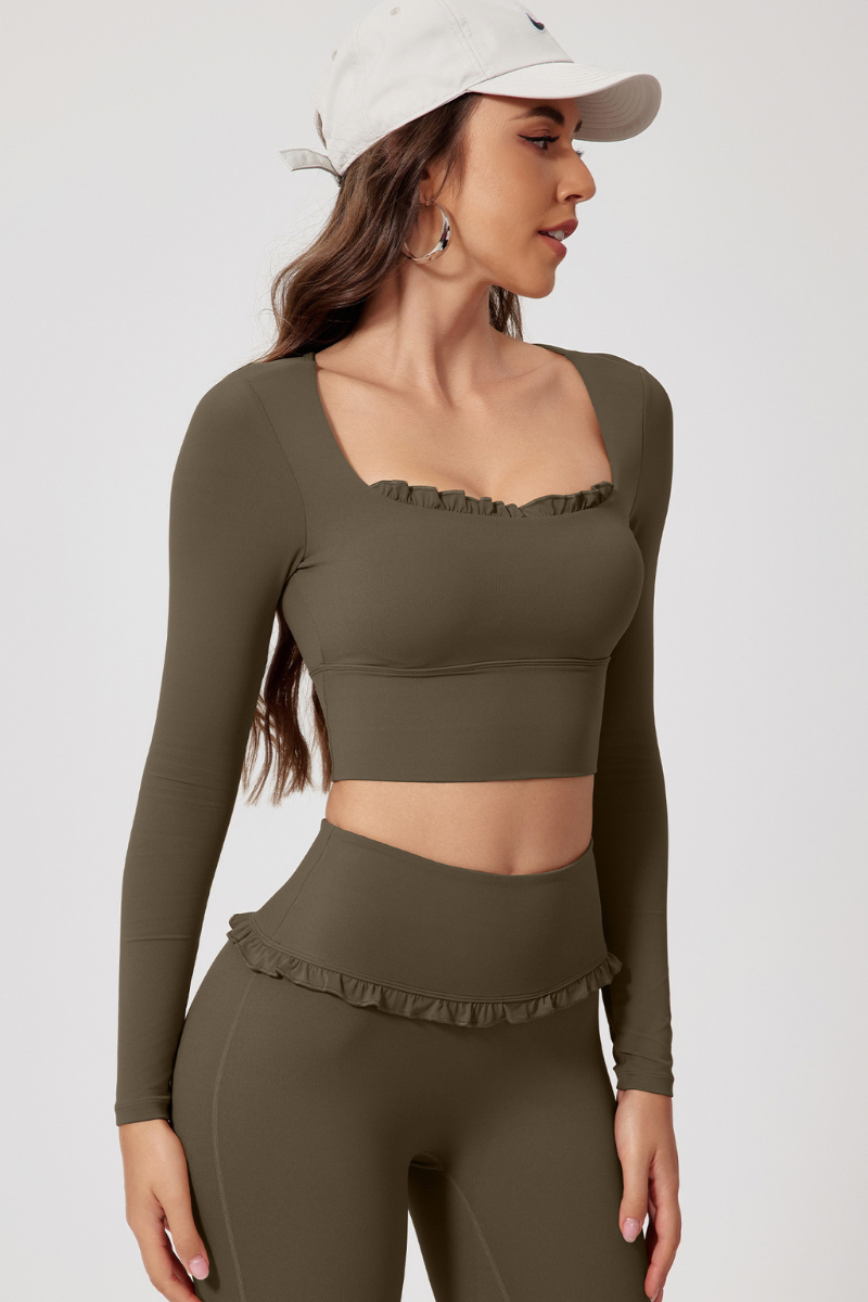 Women's Quick Dry Long Sleeve Square Neck Cropped Sports Top