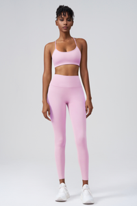 Women's Set:Cross Back Bra& Cargo Pocket Sports Leggings