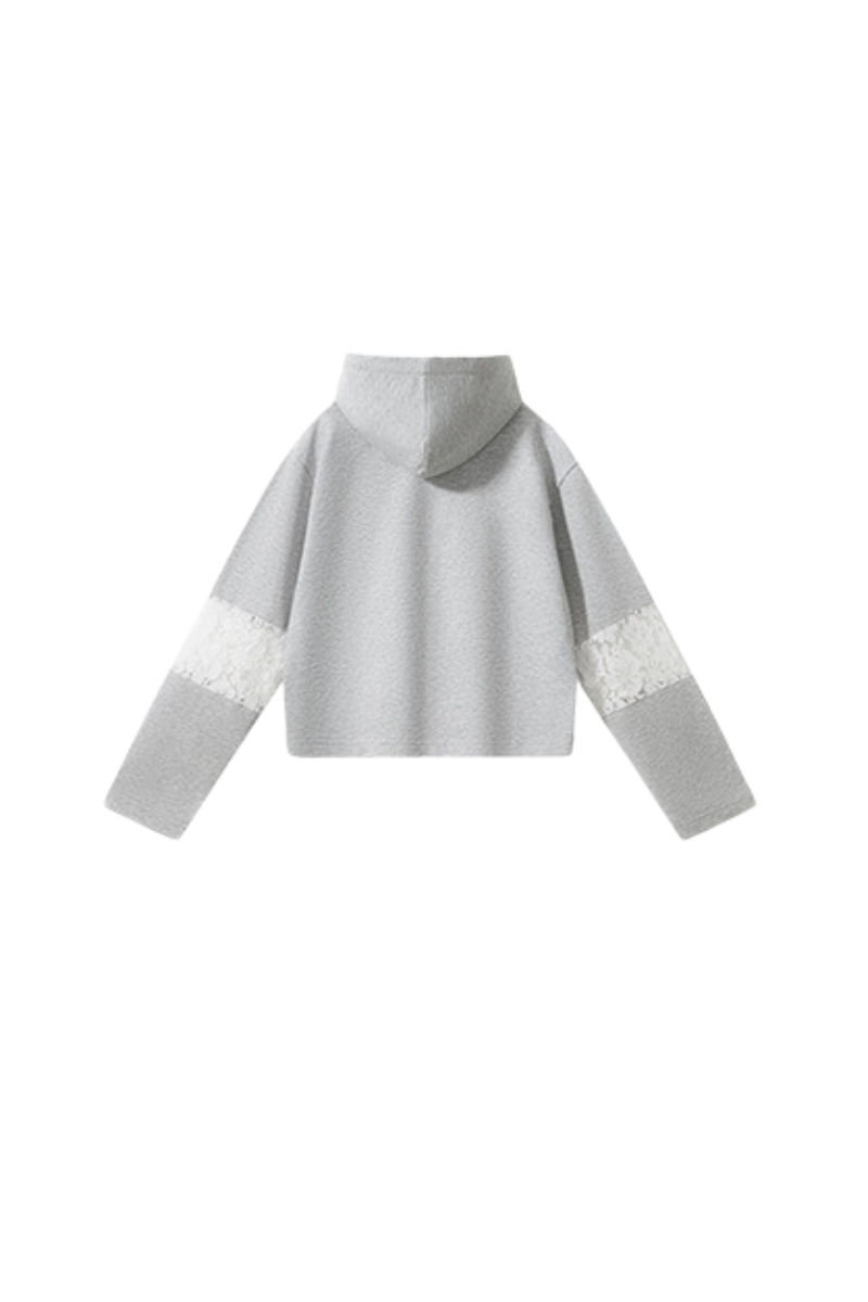 Women's Fall Cropped Openwork Lace Patchwork Hoodie