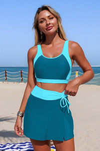 Women's Color-Block Pleated-Waist Pockets Swimsuit