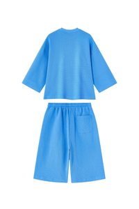 Unisex Waffle Knit Set:Loose Fit T-shirt &Knee Length Shorts