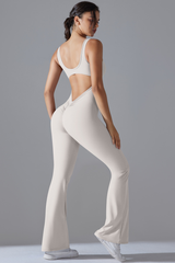 Women's U-neck Pleated Buttocks Lift Flared Pants Jumpsuit